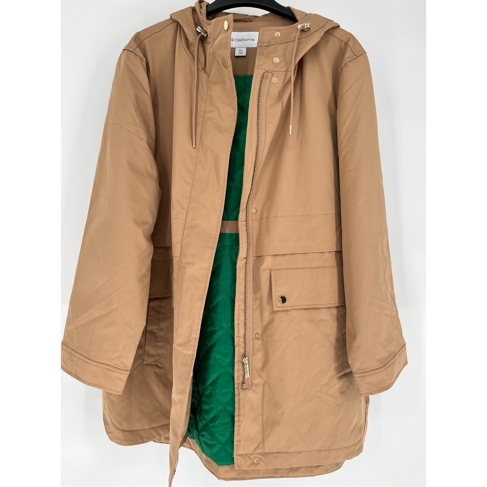 LIZ CLAIBORNE Anorak Jacket Womens XXL French Caramel Water Repellent Hooded NWT